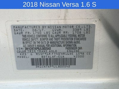 2018 Nissan Versa 1.6 S