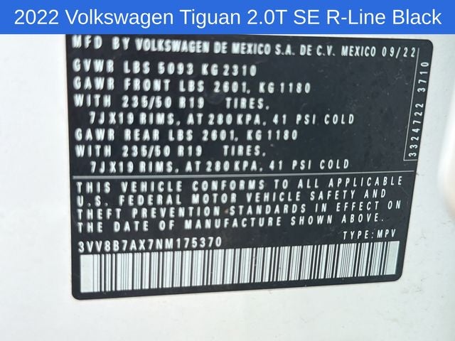 2022 Volkswagen Tiguan 2.0T SE R-Line Black