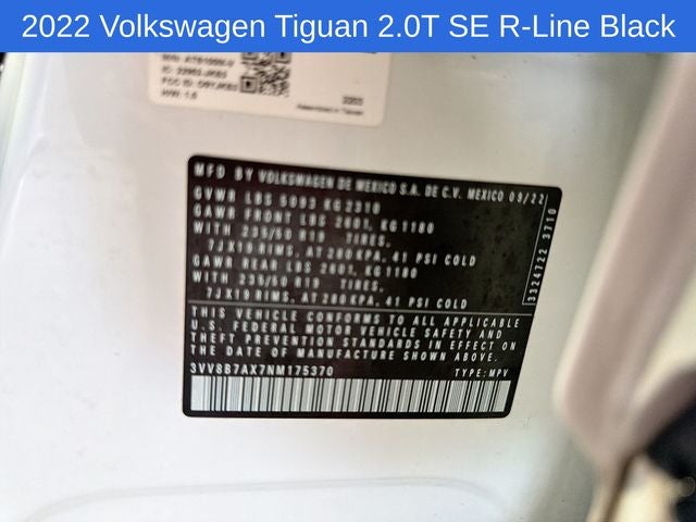 2022 Volkswagen Tiguan 2.0T SE R-Line Black