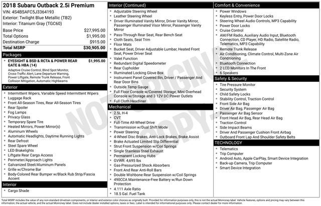 2018 Subaru Outback 2.5i Premium