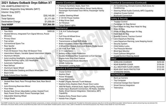 2021 Subaru Outback Onyx Edition XT