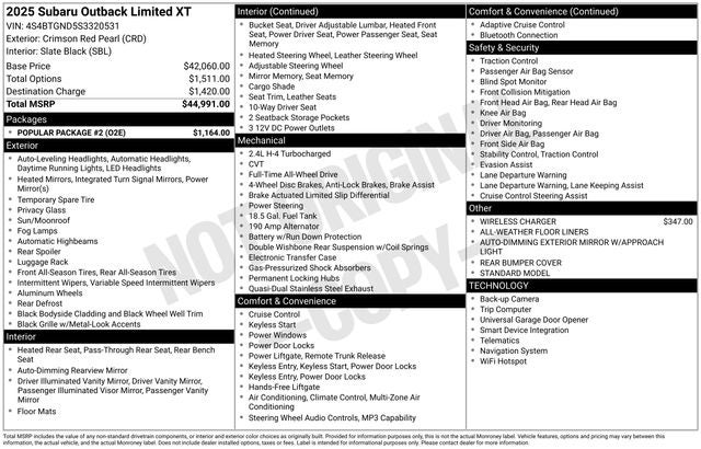 2025 Subaru Outback Limited XT