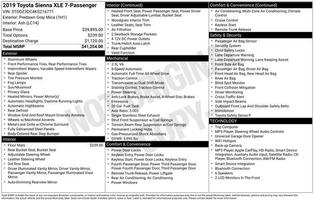2019 Toyota Sienna XLE 7 Passenger