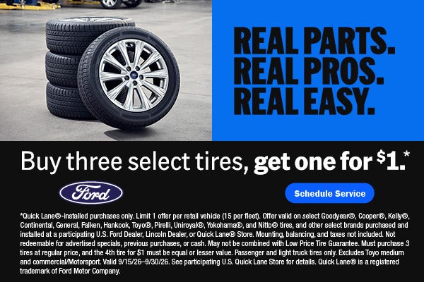 Buy three select tires, get one for $1.*
